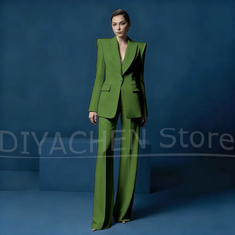 Ensemble tailleur pantalon large et blazer pour femme – Veste ajustée à un bouton avec revers pointus – Tenue élégante et formelle pour le bureau ou les soirées