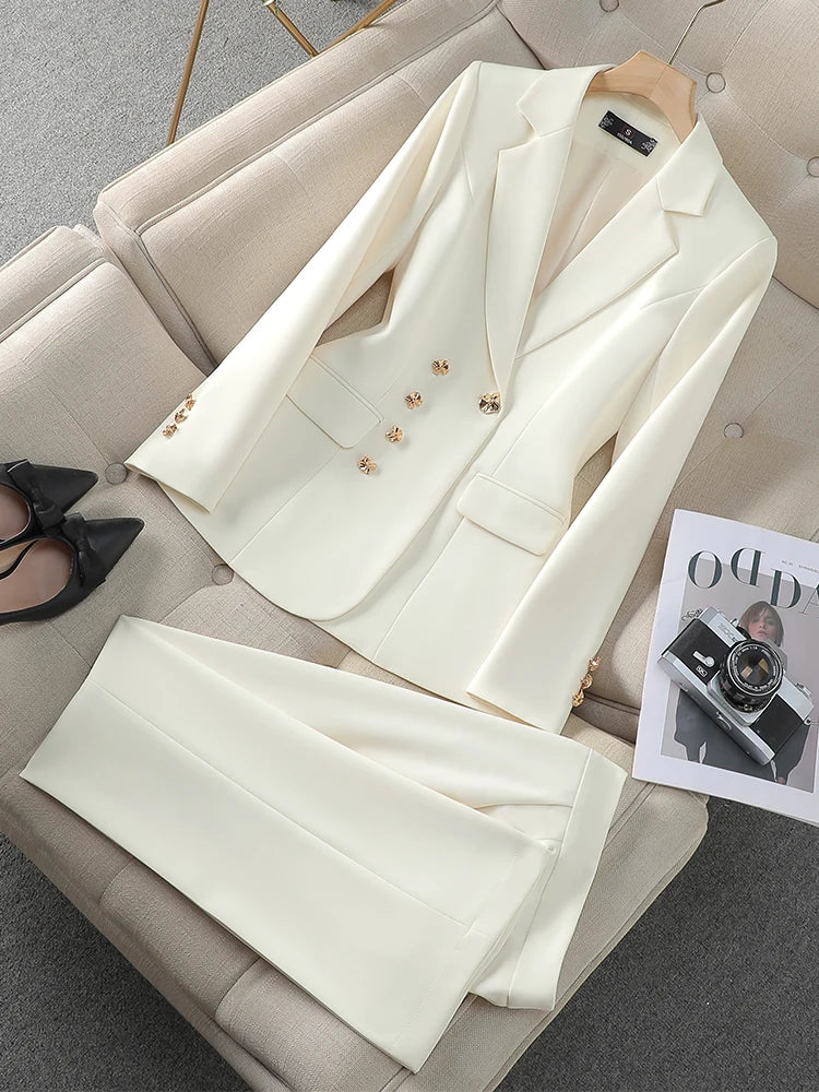 Costume pantalon pour femme, ensemble 2 pièces, rose, noir, Beige, vêtements de travail d'affaires, Blazer formel, veste et pantalon, automne hiver