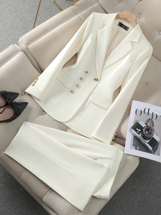 Costume pantalon pour femme, ensemble 2 pièces, rose, noir, Beige, vêtements de travail d'affaires, Blazer formel, veste et pantalon, automne hiver