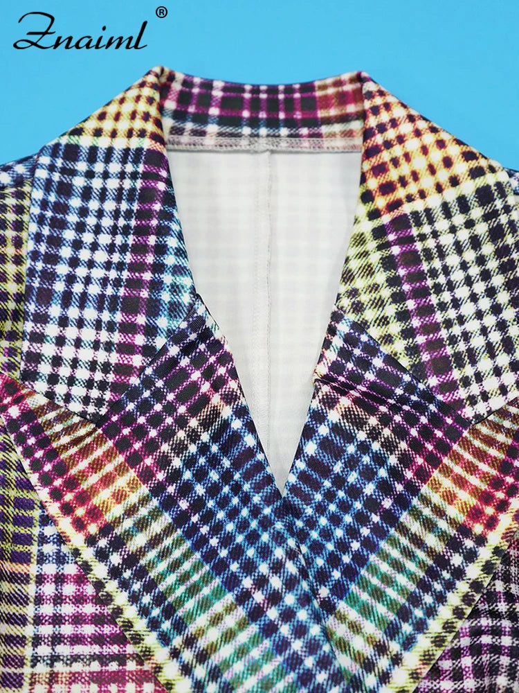 Znaiml Chic Plaid imprimé mince femmes Blazer costume revers à manches longues veste et taille haute pantalon droit 2 pièces ensemble bureau