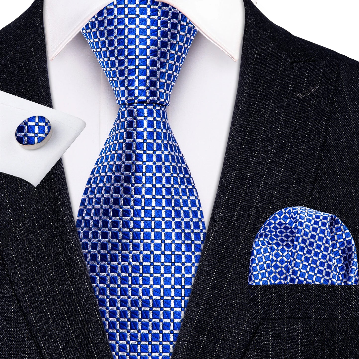 Hommes cravate or bleu marine rayé soie cravate Barry.Wang 3.4 "Jacquard fête mariage tissé créateurs de mode cravate pour hommes d'affaires