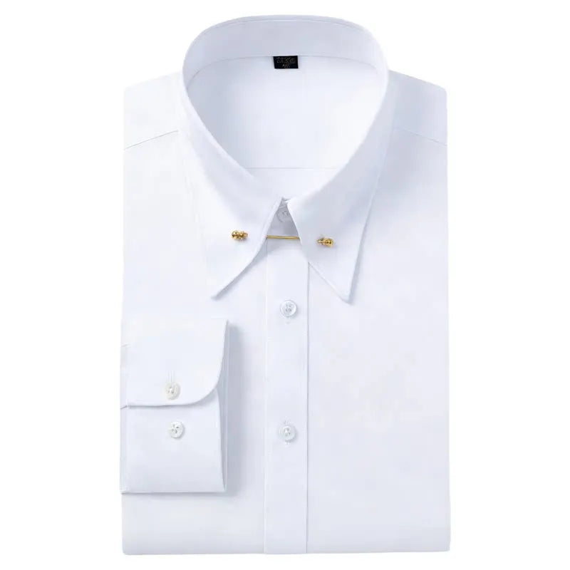 Boutons de manchette français brodés pour hommes, chemise à manches longues avec épingles à col, chemise habillée à grand col pour vêtements de cérémonie d'affaires, Gentlema