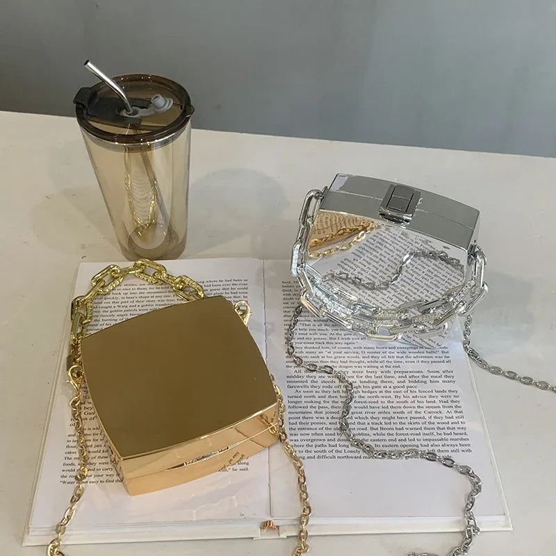 Pochette de styliste tendance 2022, boîte en PVC or argent, Design de soirée, sacs à bandoulière avec chaîne, Mini sacs à main et sacs à main