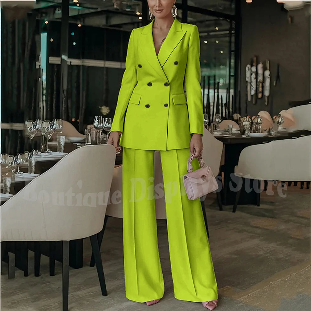 Costume rose clair pour femmes, tenue élégante, Double boutonnage, revers à pointe, droit, bureau d'affaires, ensemble formel deux pièces