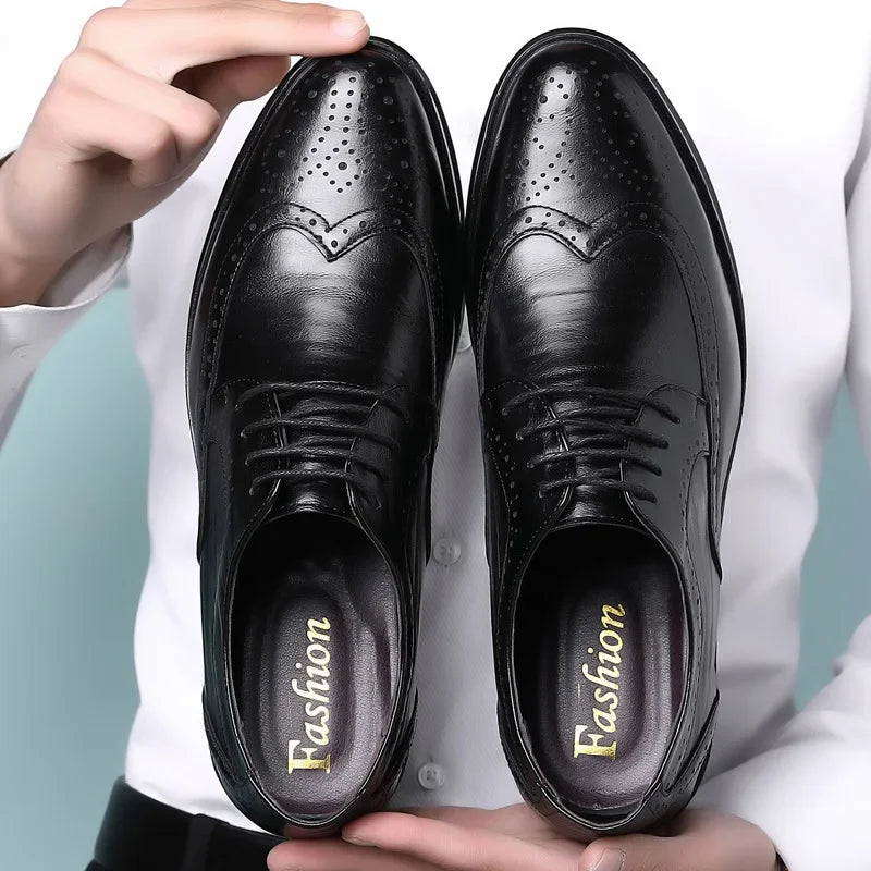 Chaussures Oxford en cuir véritable pour hommes, chaussures provoqué classiques, chaussures d'affaires formelles, chaussures de fête trempées