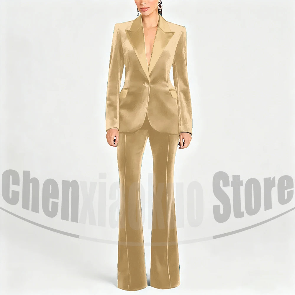 Ensemble de costume en velours pour femmes, Blazer à un bouton et pantalon évasé, vêtements de cérémonie élégants pour soirée, bal, tenue Slim, deux pièces