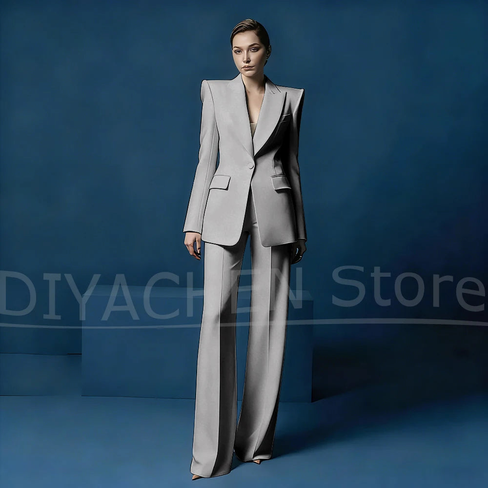 Ensemble tailleur pantalon large et blazer pour femme – Veste ajustée à un bouton avec revers pointus – Tenue élégante et formelle pour le bureau ou les soirées