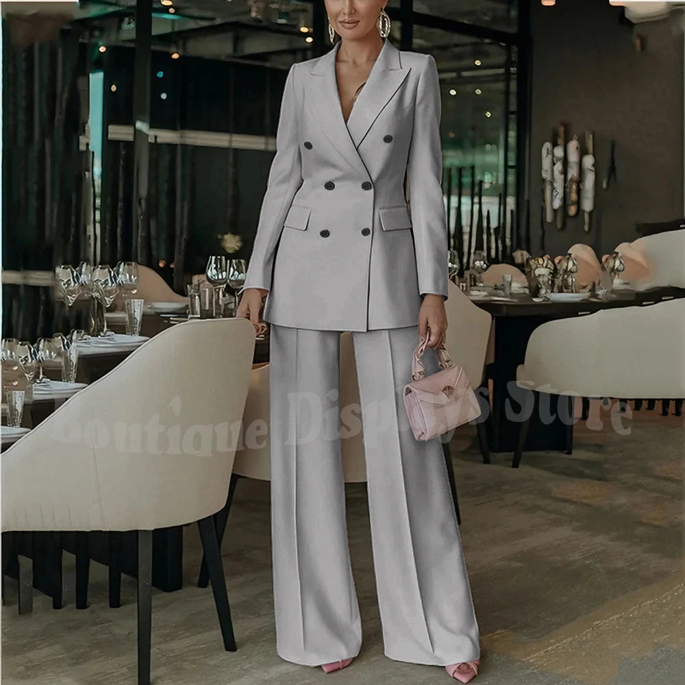 Costume rose clair pour femmes, tenue élégante, Double boutonnage, revers à pointe, droit, bureau d'affaires, ensemble formel deux pièces