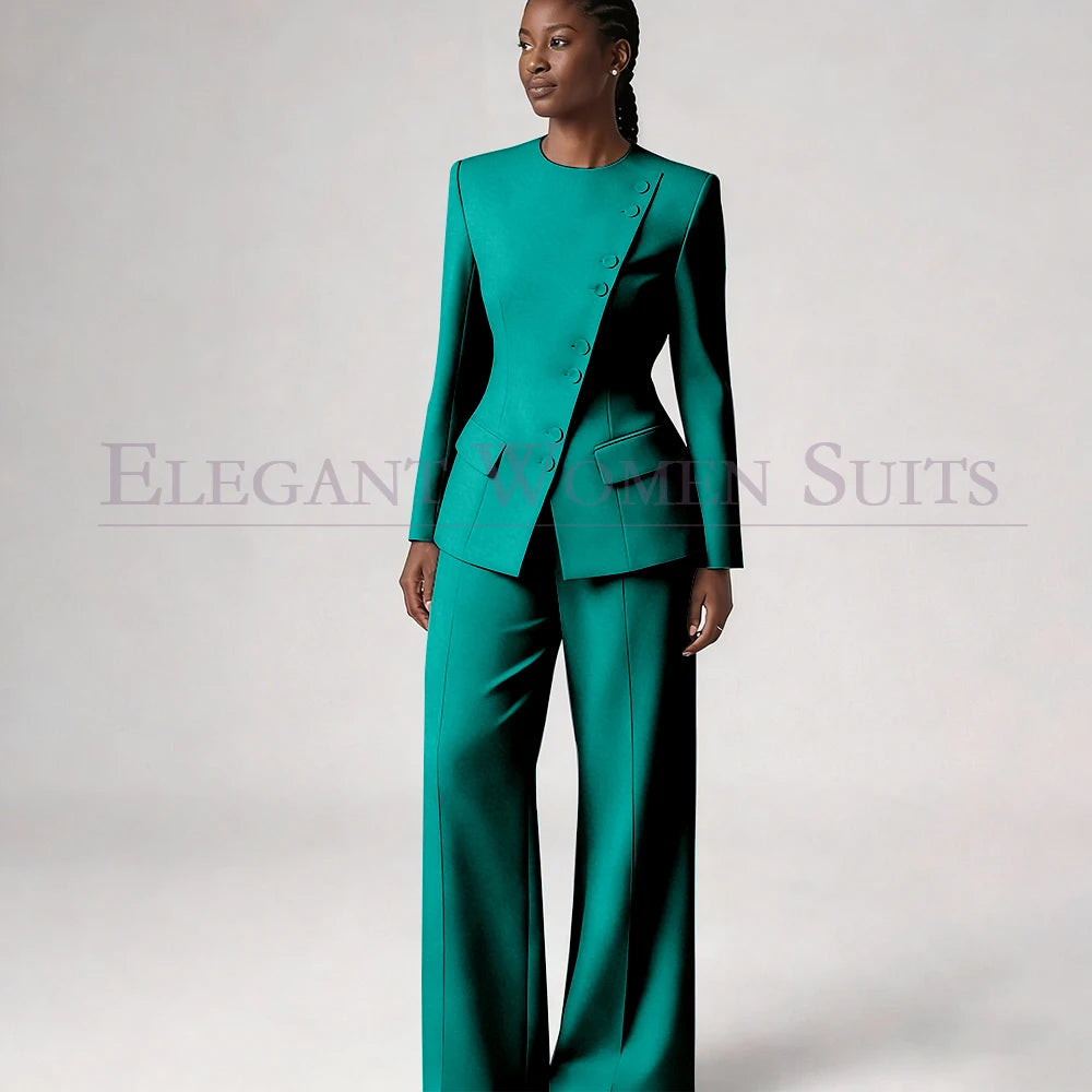 Costume de mode pour femme, blazer à simple boutonnage, col rond, longueur standard, ensemble 2 pièces veste et pantalon, tenue formelle de luxe