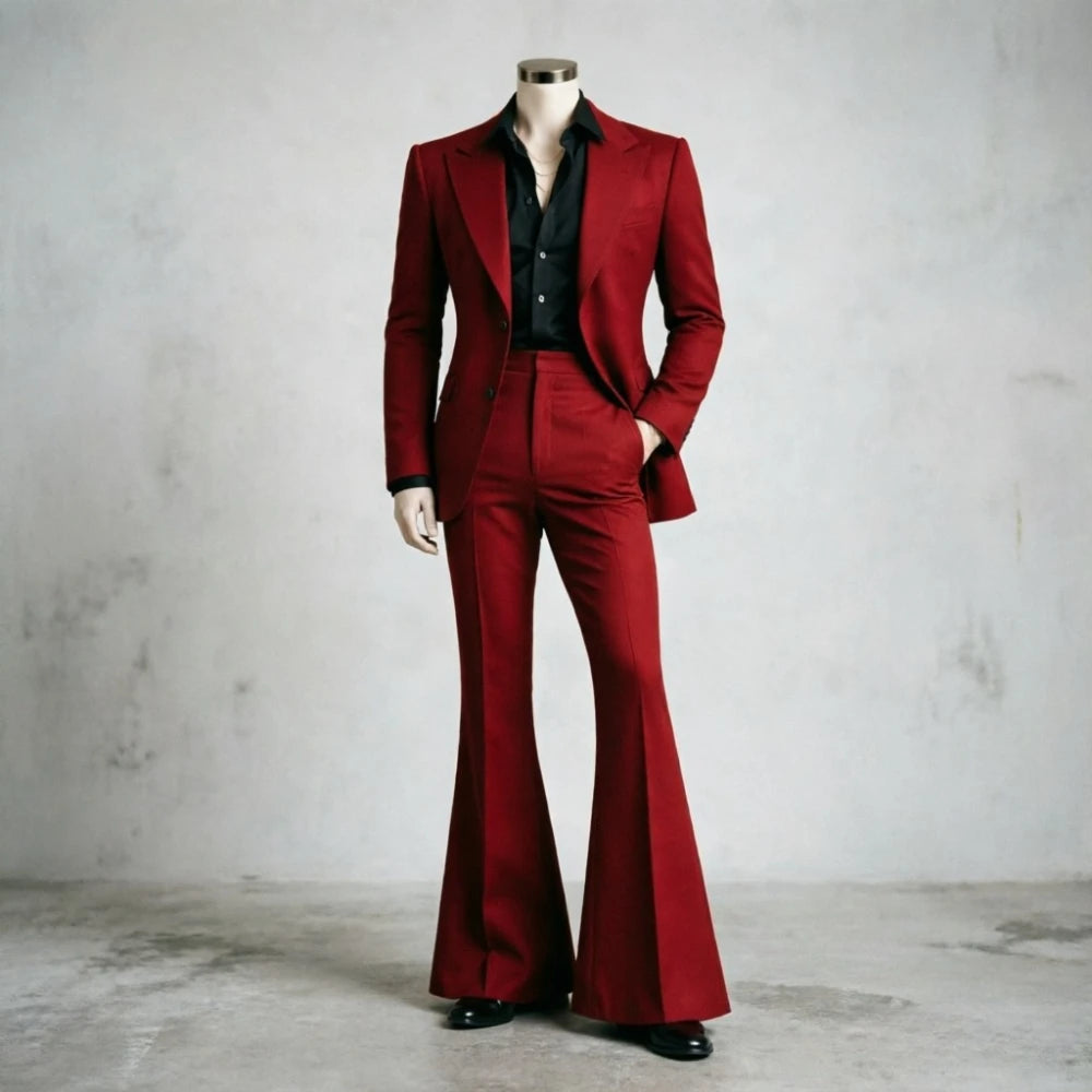 Costume Homme Slim Fit avec Pantalon Large Évasé – Ensemble Élégant pour Bureau, Blazer pour Événements Formels, Mariages et Bals de Promo