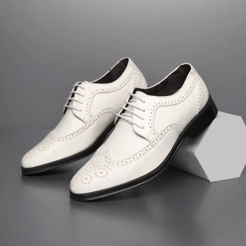 Chaussures Oxford en cuir véritable pour hommes, chaussures provoqué classiques, chaussures d'affaires formelles, chaussures de fête trempées