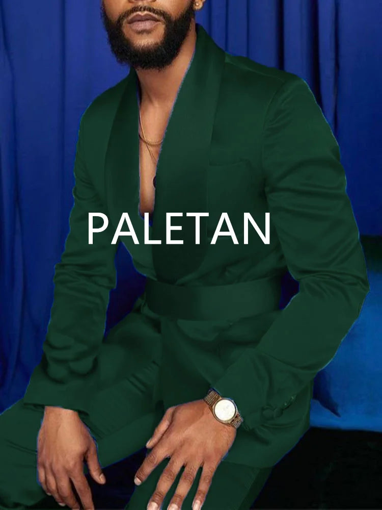 Nouvelle mode italienne argent hommes costumes Satin coupe ajustée bleu Royal brillant marié bal de mariage smoking sur mesure Blazer ensemble Costume Homme