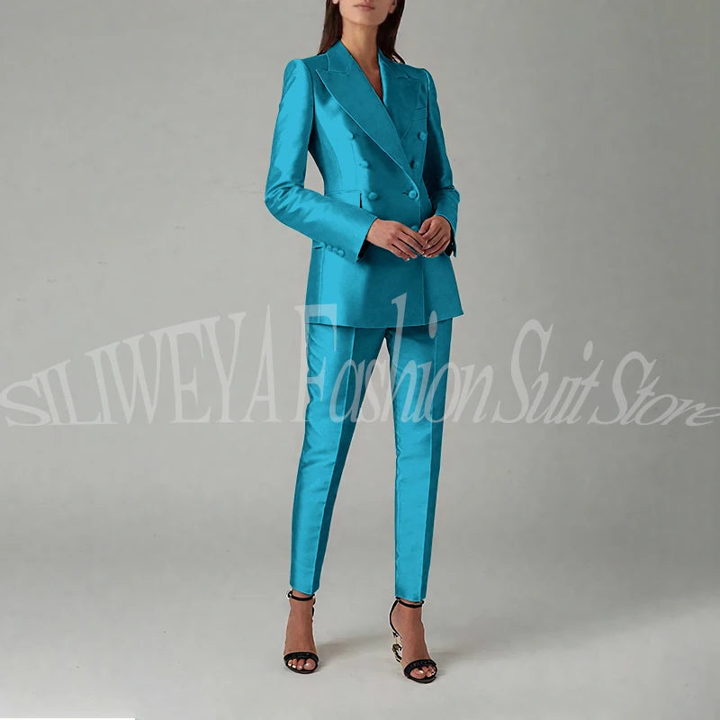 Ensemble blazer et pantalon à double boutonnage pour femme, rose brillant, vêtements élégants pour femme, coupe couvertes, tenue de bureau, luxe, 2 pièces