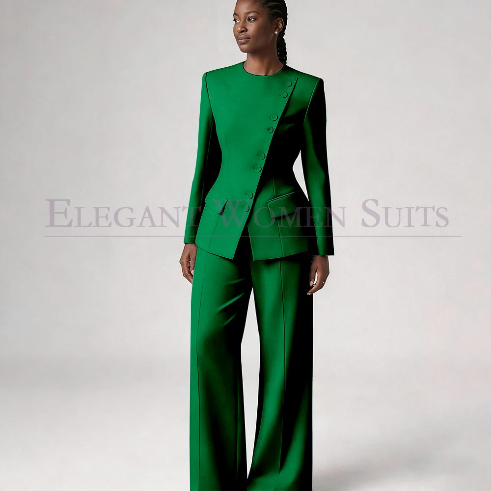 Costume de mode pour femme, blazer à simple boutonnage, col rond, longueur standard, ensemble 2 pièces veste et pantalon, tenue formelle de luxe