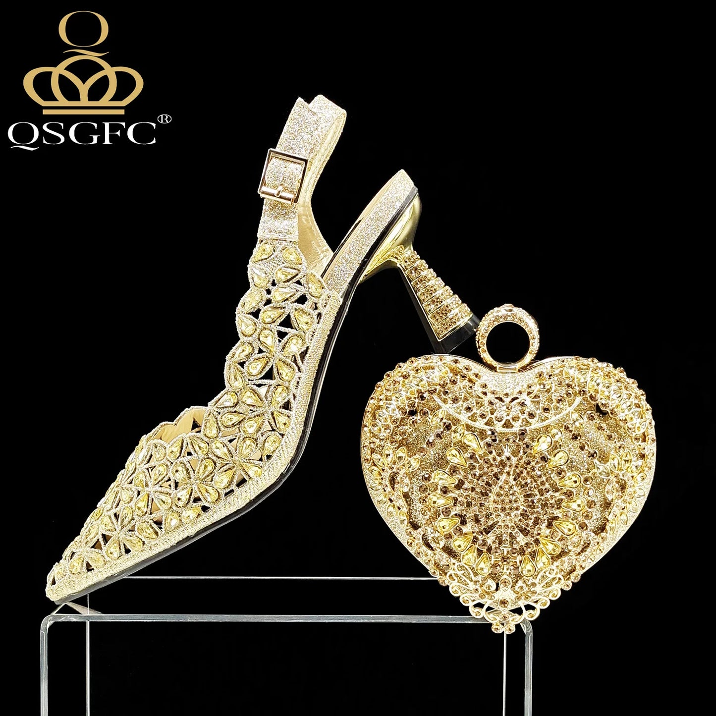 QSGFC nouveau INS mode Style strass découpe talons de fête bout pointu Orange femmes chaussures et sacs à talons