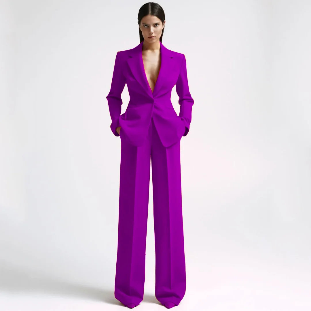 Costume 2 pièces rouge avec revers pour femmes, bouton unique, pour fête de mariage, travail d'affaires, trajet quotidien, Shopping décontracté, Blazer et pantalon