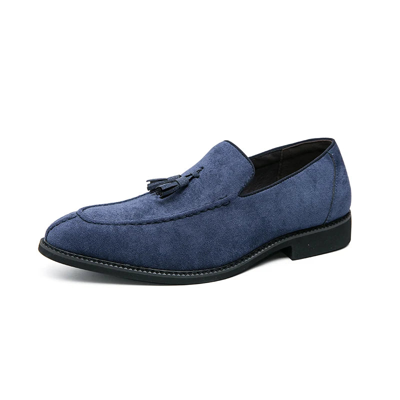 Marque Design hommes chaussures en cuir suédé mocassins violet gland pointu hommes mocassins Vintage Slip-on décontracté hommes robe sociale chaussure