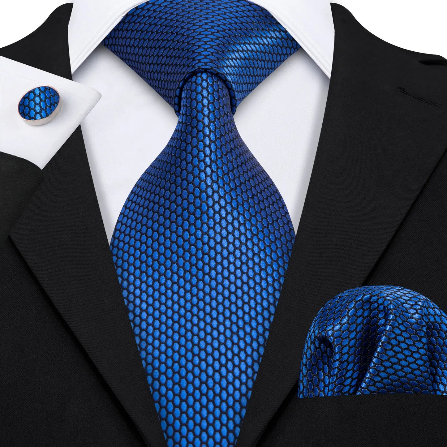 Hommes cravate or bleu marine rayé soie cravate Barry.Wang 3.4 "Jacquard fête mariage tissé créateurs de mode cravate pour hommes d'affaires