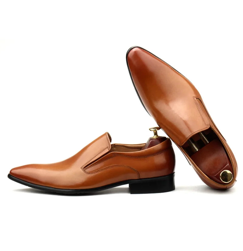 Chaussures à enfiler pour hommes à bout pointu en cuir véritable de vachette, style britannique, décontractées et habillées, première couche de qualité, enveloppantes