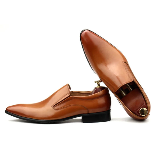 Chaussures à enfiler pour hommes à bout pointu en cuir véritable de vachette, style britannique, décontractées et habillées, première couche de qualité, enveloppantes