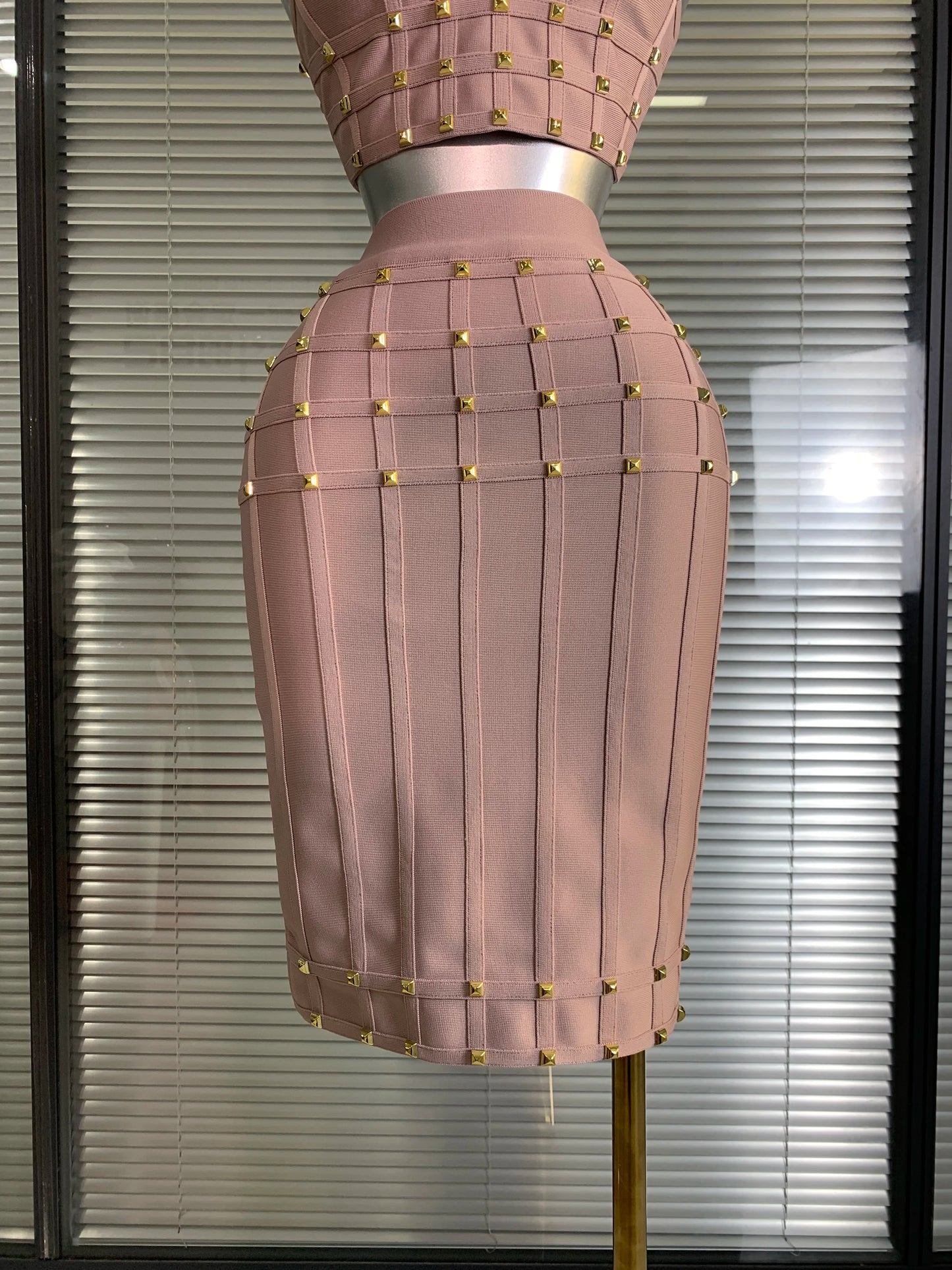 Été nouveau 2025 femmes Sexy rose Rivet pansement deux pièces ensemble célébrité soirée jupe costumes