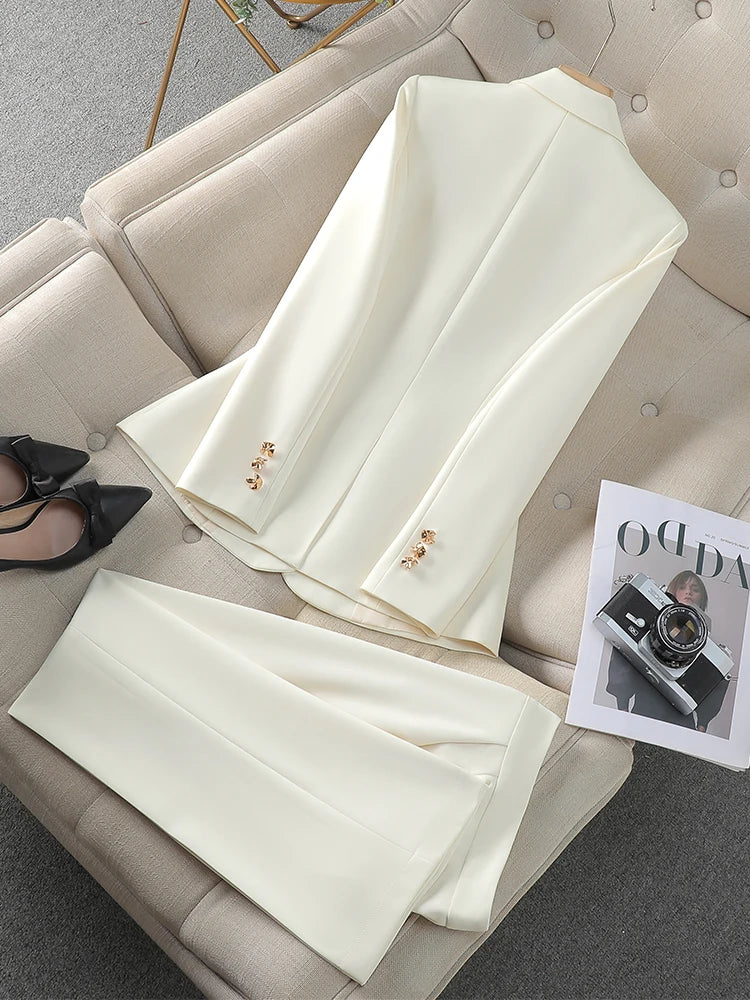 Costume pantalon pour femme, ensemble 2 pièces, rose, noir, Beige, vêtements de travail d'affaires, Blazer formel, veste et pantalon, automne hiver