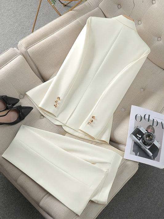 Costume pantalon pour femme, ensemble 2 pièces, rose, noir, Beige, vêtements de travail d'affaires, Blazer formel, veste et pantalon, automne hiver