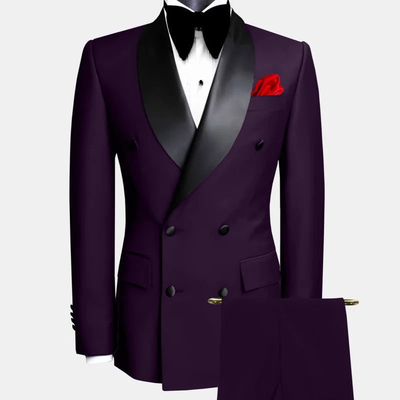 Veste et pantalon noirs trempés à double bouton pour hommes, revers noir, mariage, marié, affaires, anniversaire, banquet, travail, 2 pièces