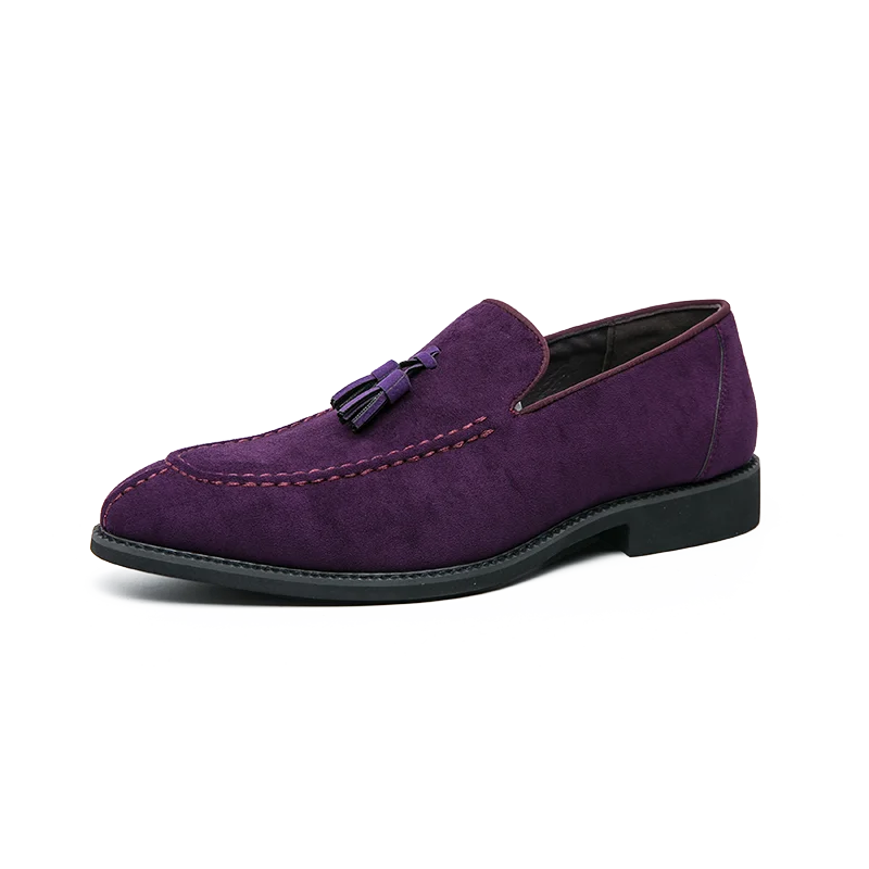 Marque Design hommes chaussures en cuir suédé mocassins violet gland pointu hommes mocassins Vintage Slip-on décontracté hommes robe sociale chaussure