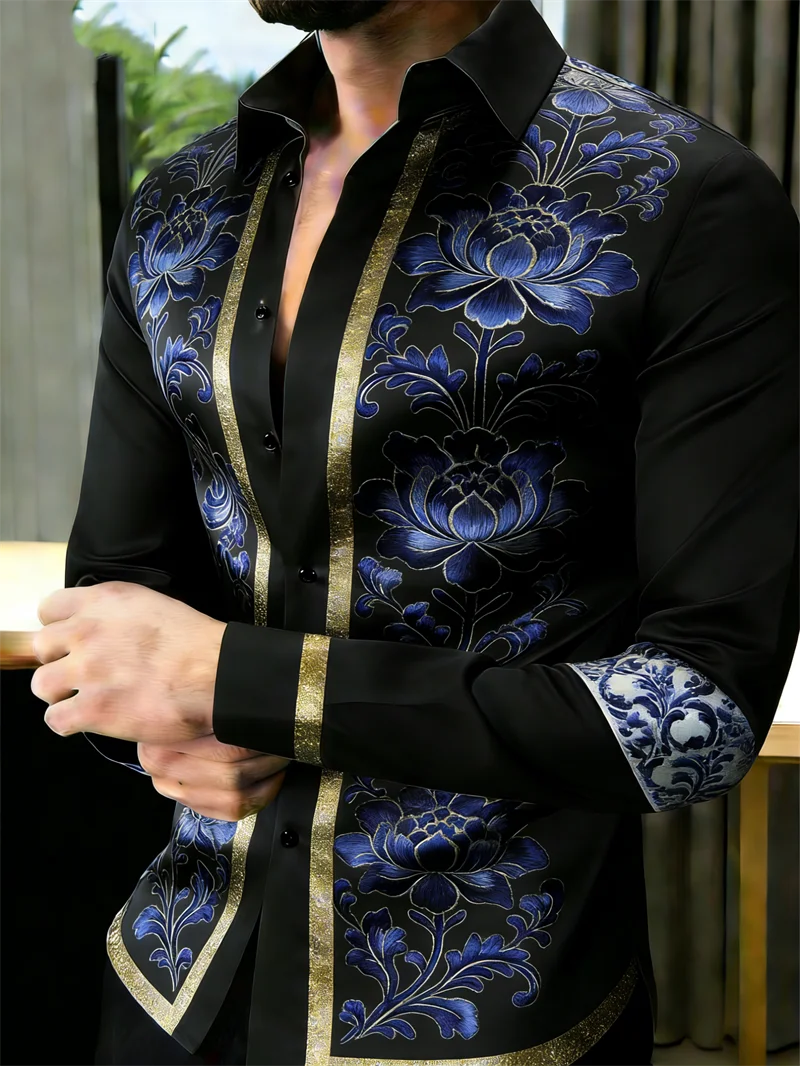 Nouvelle chemise à manches longues pour homme, motif floral 3D imprimé, 11 couleurs, chemise de haute qualité, chemise décontractée à manches longues avec col