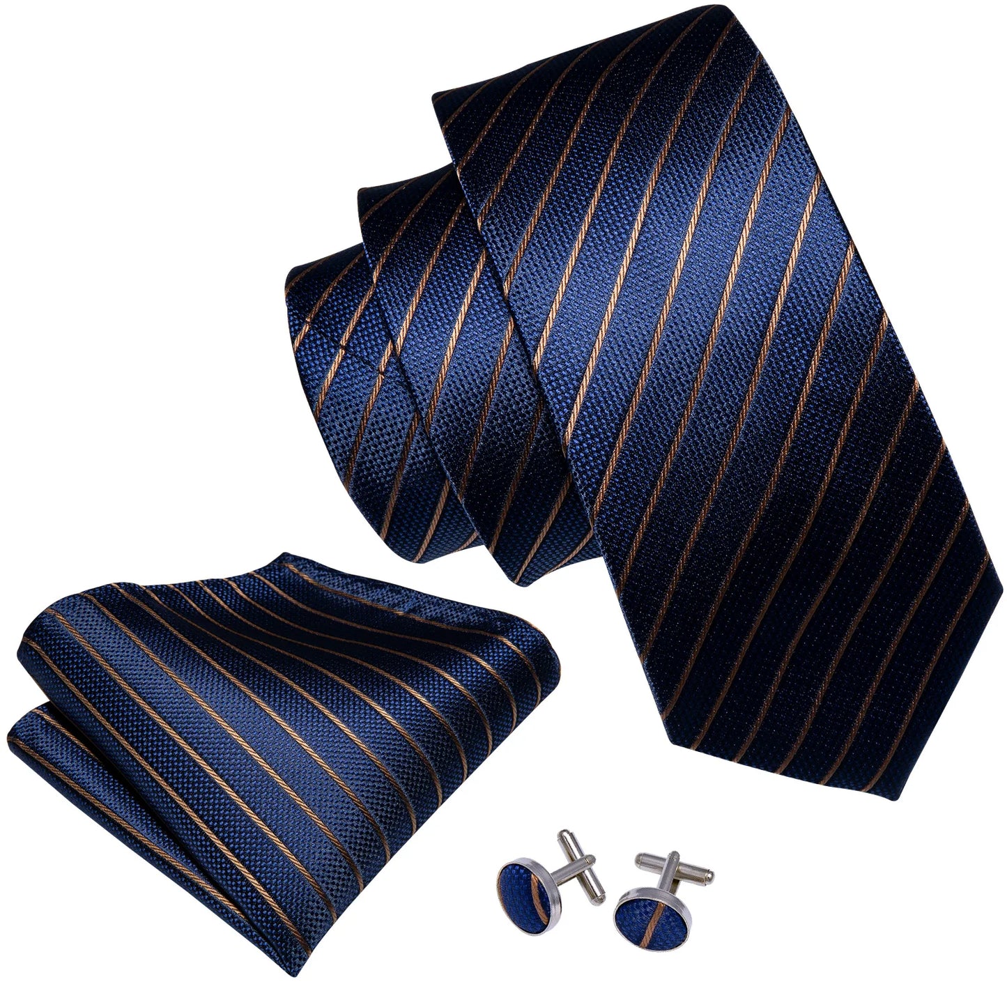 Hommes cravate or bleu marine rayé soie cravate Barry.Wang 3.4 "Jacquard fête mariage tissé créateurs de mode cravate pour hommes d'affaires