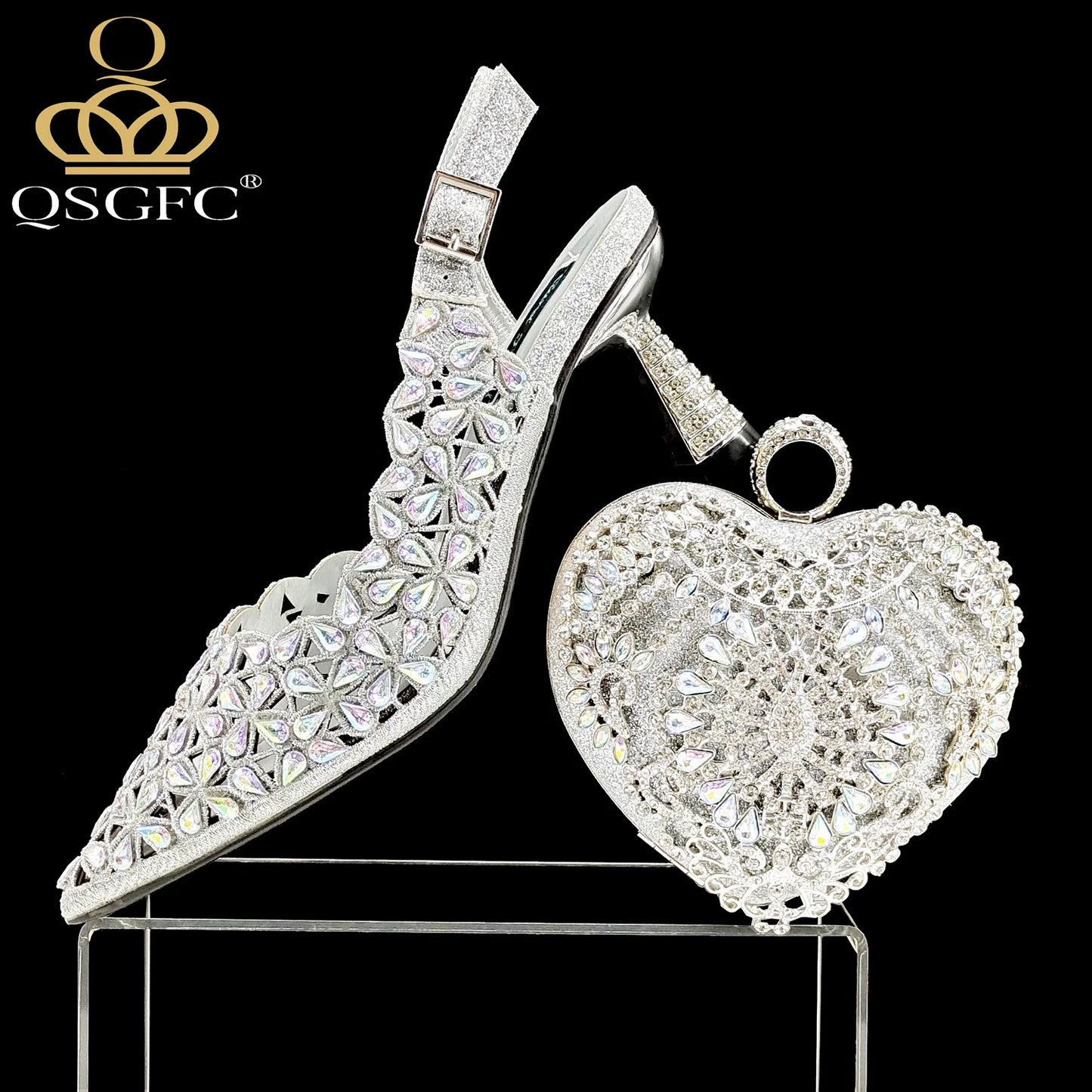 QSGFC nouveau INS mode Style strass découpe talons de fête bout pointu Orange femmes chaussures et sacs à talons