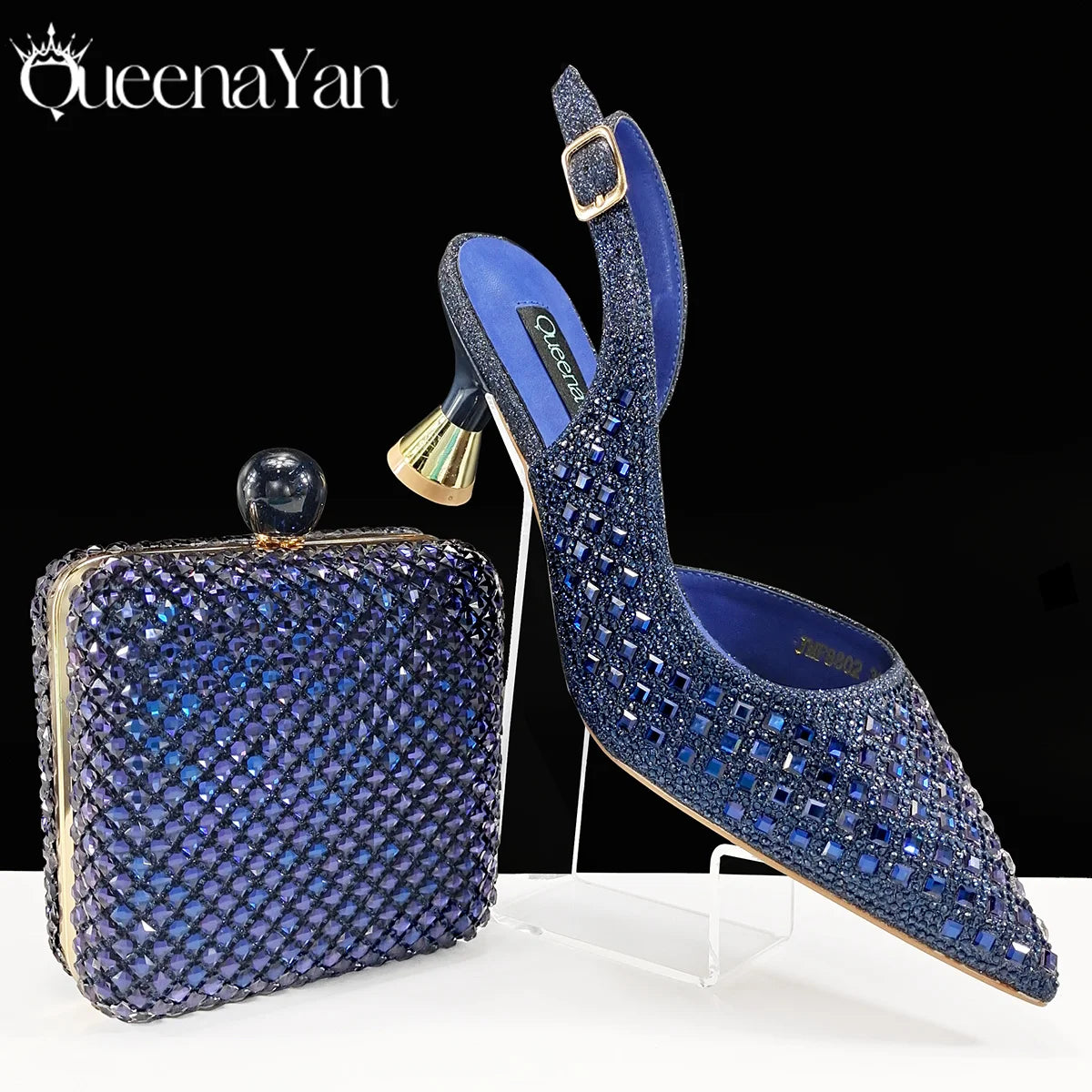 Queena Yan Design italien strass luxe couleur verte bout pointu chaussure et sac ensemble femmes talons hauts pour les fêtes de haute qualité