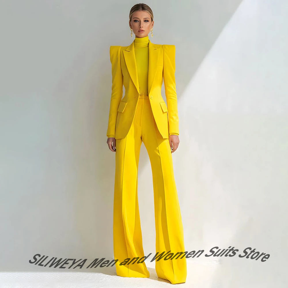 Costume rouge professionnel pour femmes, revers à pointe, bouton unique, Blazer élégant et pantalon évasé, ensemble 2 pièces, vêtements de bureau formels