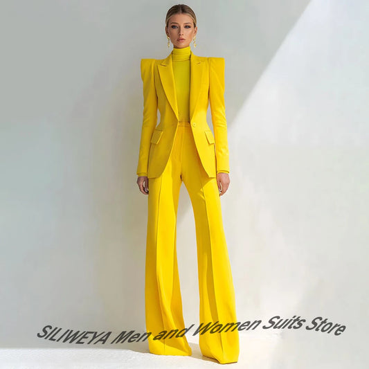 Costume rouge professionnel pour femmes, revers à pointe, bouton unique, Blazer élégant et pantalon évasé, ensemble 2 pièces, vêtements de bureau formels