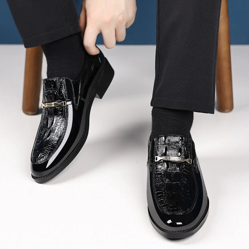 Chaussures habillées de luxe en cuir de Crocodile pour hommes, chaussures d'affaires décontractées pour fête de mariage, mocassins à enfiler de haute qualité, grande taille