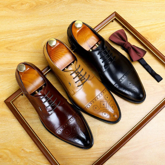 Chaussures Oxford en cuir formelles pour hommes, chaussures de ville à bout pointu, grandes tailles, respirantes et résistantes à l'usure, style Derby