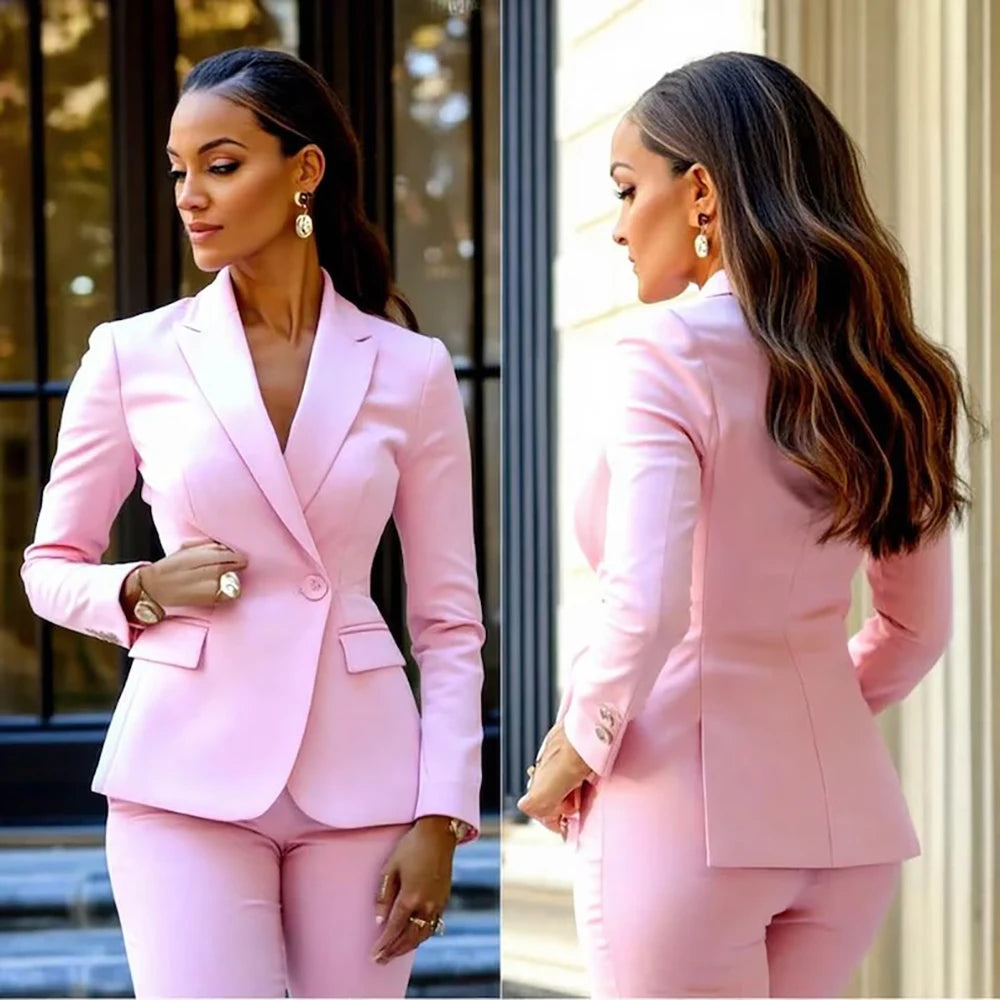 Costumes pour femmes roses, 2 pièces, veste et pantalon, vêtements féminins de luxe, double boutonnage, fente arrière, tenues, costumes