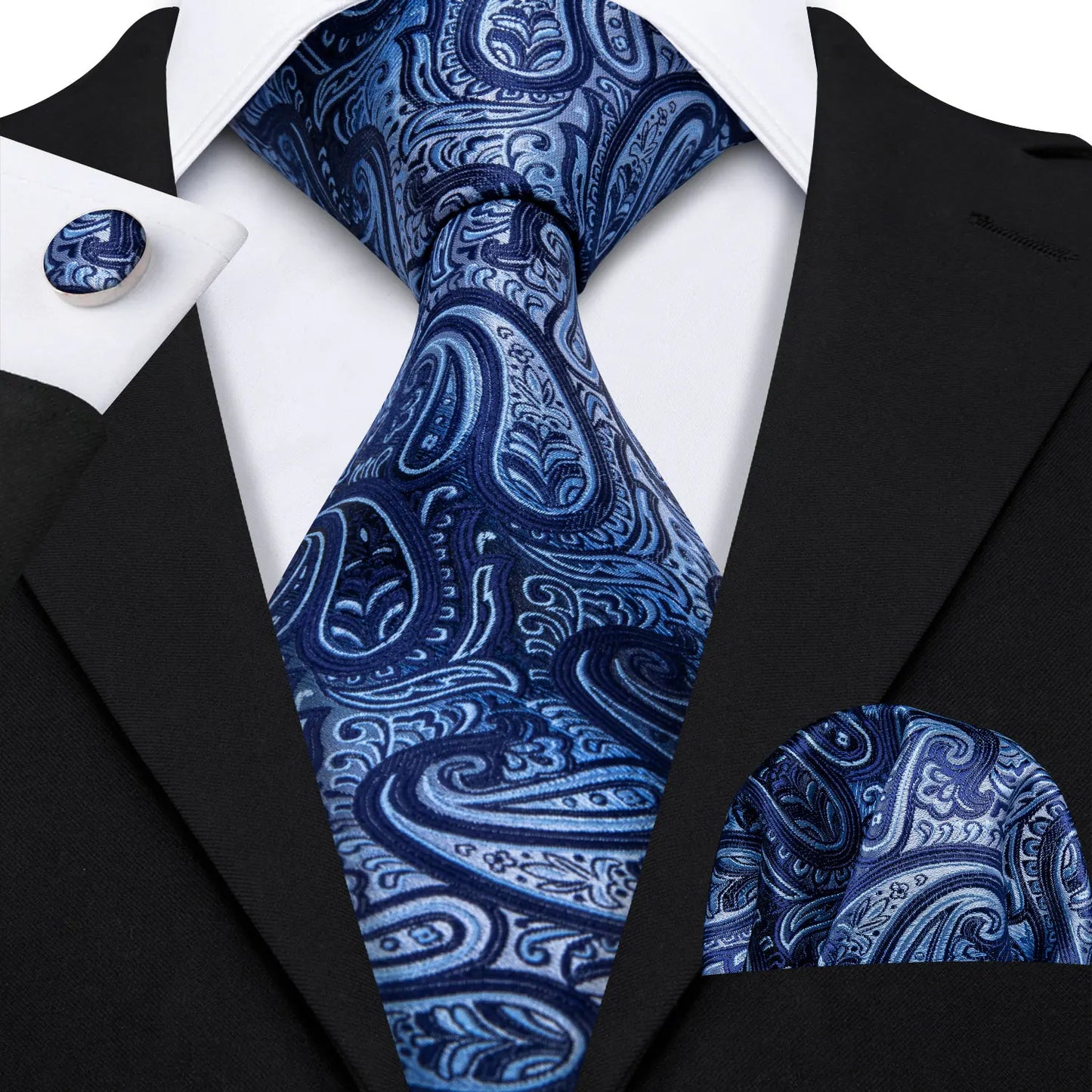 Hommes cravate or bleu marine rayé soie cravate Barry.Wang 3.4 "Jacquard fête mariage tissé créateurs de mode cravate pour hommes d'affaires