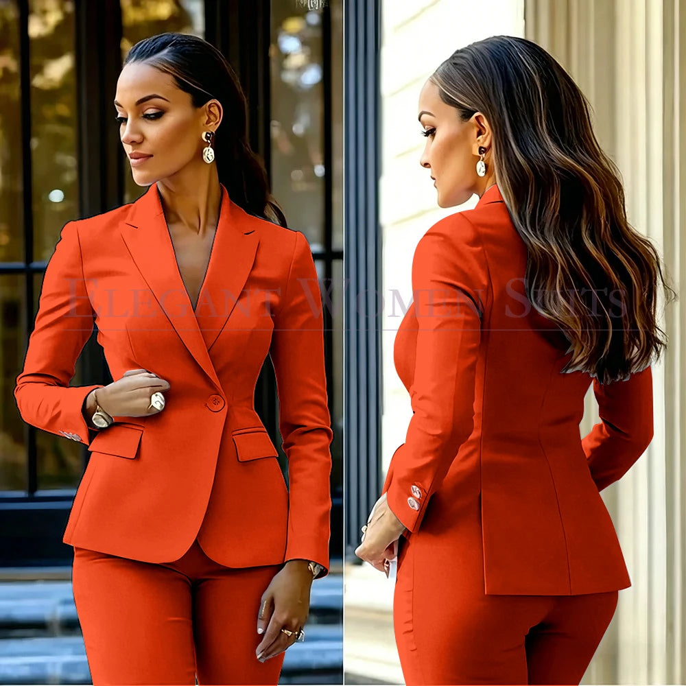 Costumes pour femmes roses, 2 pièces, veste et pantalon, vêtements féminins de luxe, double boutonnage, fente arrière, tenues, costumes