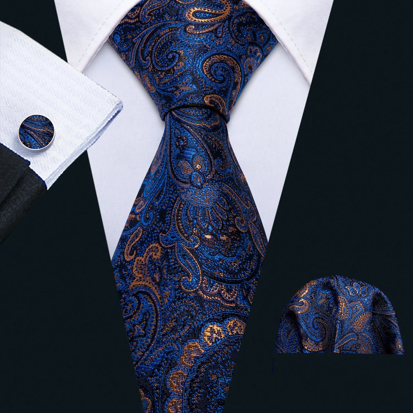 Hommes cravate or bleu marine rayé soie cravate Barry.Wang 3.4 "Jacquard fête mariage tissé créateurs de mode cravate pour hommes d'affaires