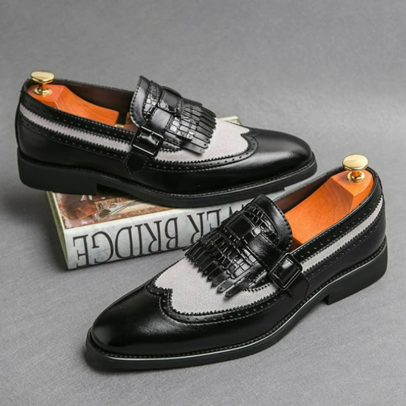 Hommes mocassins chaussures habillées d'affaires Style britannique en cuir richelieu chaussures sans lacet bureau chaussures en cuir à la main bout pointu chaussures plates pour homme