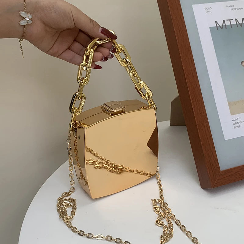 Pochette de styliste tendance 2022, boîte en PVC or argent, Design de soirée, sacs à bandoulière avec chaîne, Mini sacs à main et sacs à main