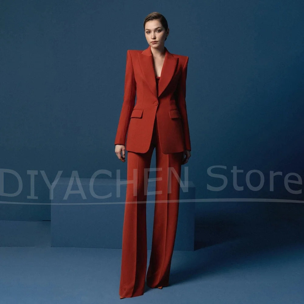 Ensemble tailleur pantalon large et blazer pour femme – Veste ajustée à un bouton avec revers pointus – Tenue élégante et formelle pour le bureau ou les soirées