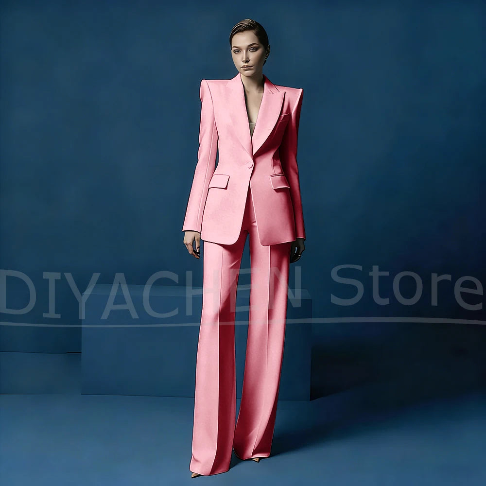 Ensemble tailleur pantalon large et blazer pour femme – Veste ajustée à un bouton avec revers pointus – Tenue élégante et formelle pour le bureau ou les soirées