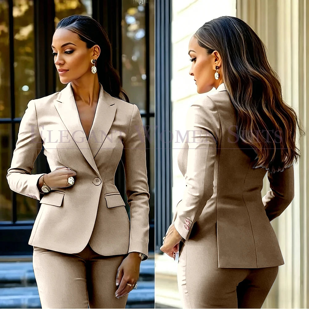 Costumes pour femmes roses, 2 pièces, veste et pantalon, vêtements féminins de luxe, double boutonnage, fente arrière, tenues, costumes