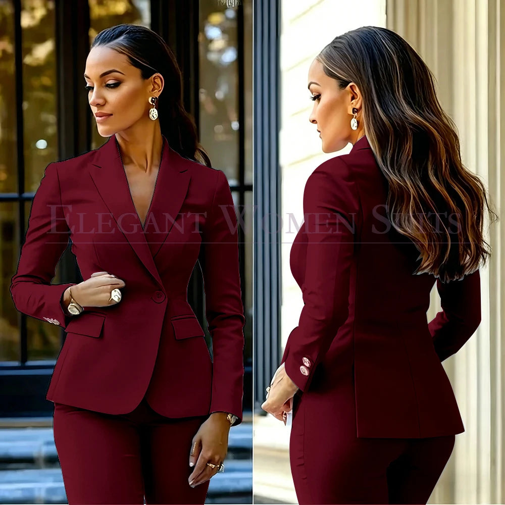 Costumes pour femmes roses, 2 pièces, veste et pantalon, vêtements féminins de luxe, double boutonnage, fente arrière, tenues, costumes