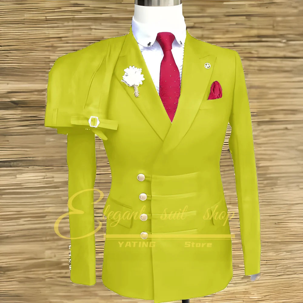 Costumes de mariage formels pour hommes, ensemble veste et pantalon 2 pièces, vêtements masculins à Double boutonnage