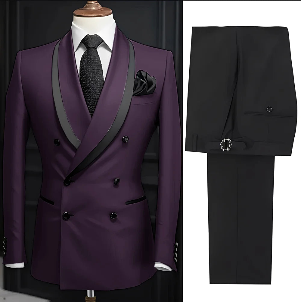 Men Suit Slim Fit Shawl Lapel Formal Wedding Groom Party Casual Outfits 2 Piece Formal Men's Blazer Pants Tuxedo