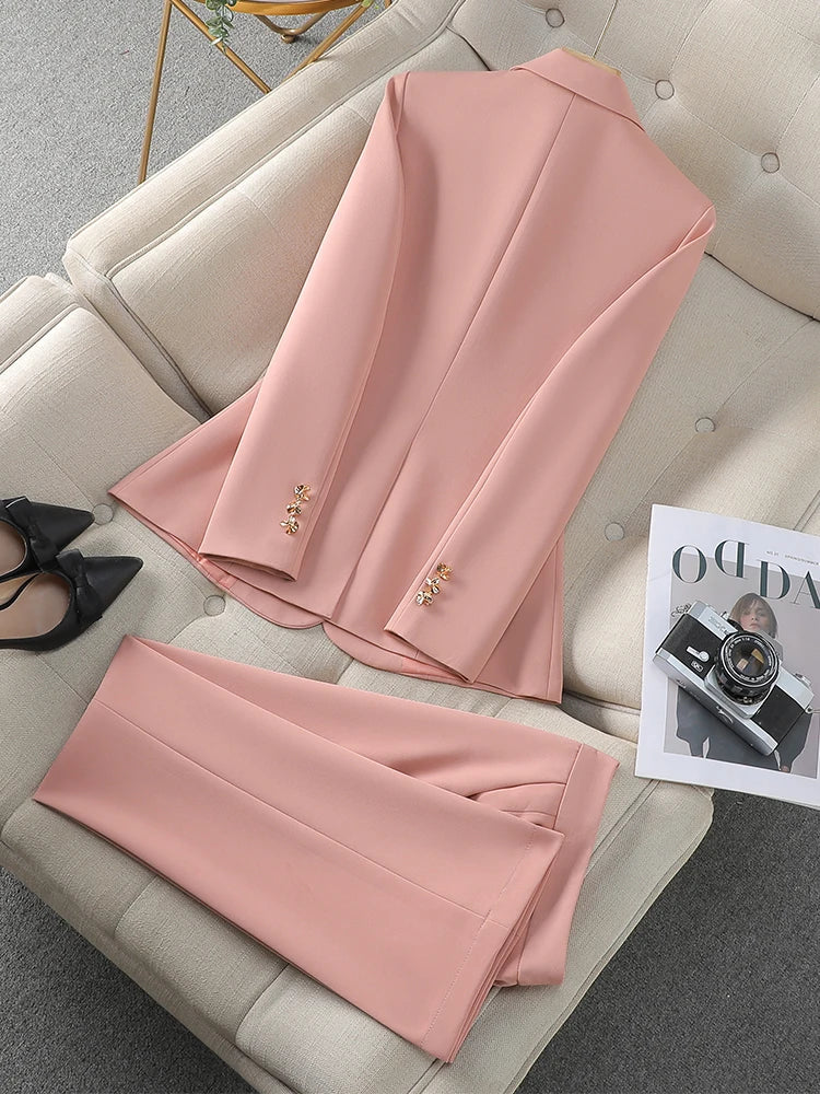 Costume pantalon pour femme, ensemble 2 pièces, rose, noir, Beige, vêtements de travail d'affaires, Blazer formel, veste et pantalon, automne hiver